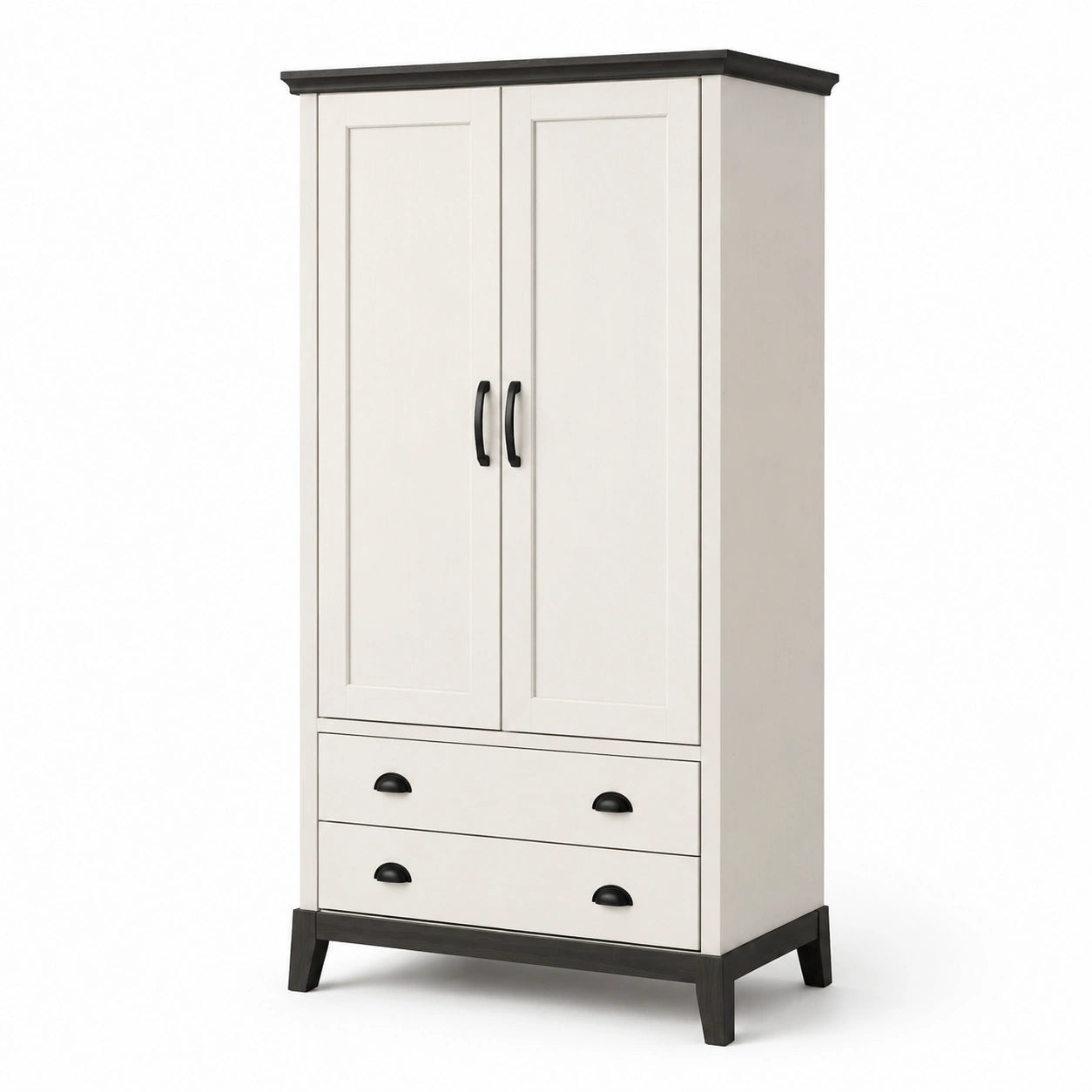 Armadio in legno ingegnerizzato con 2 ante e 2 cassetti, 90 × 50 × 180 cm, bianco e nero