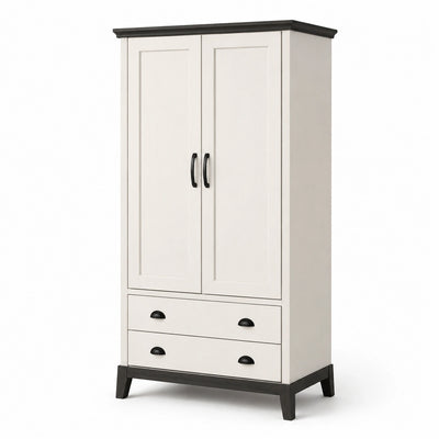 Armadio in legno ingegnerizzato con 2 ante e 2 cassetti, 90 × 50 × 180 cm, bianco e nero