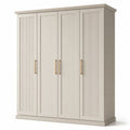 Armadio a 4 ante in legno ingegnerizzato beige con maniglie dorate, 200 × 55 × 220 cm
