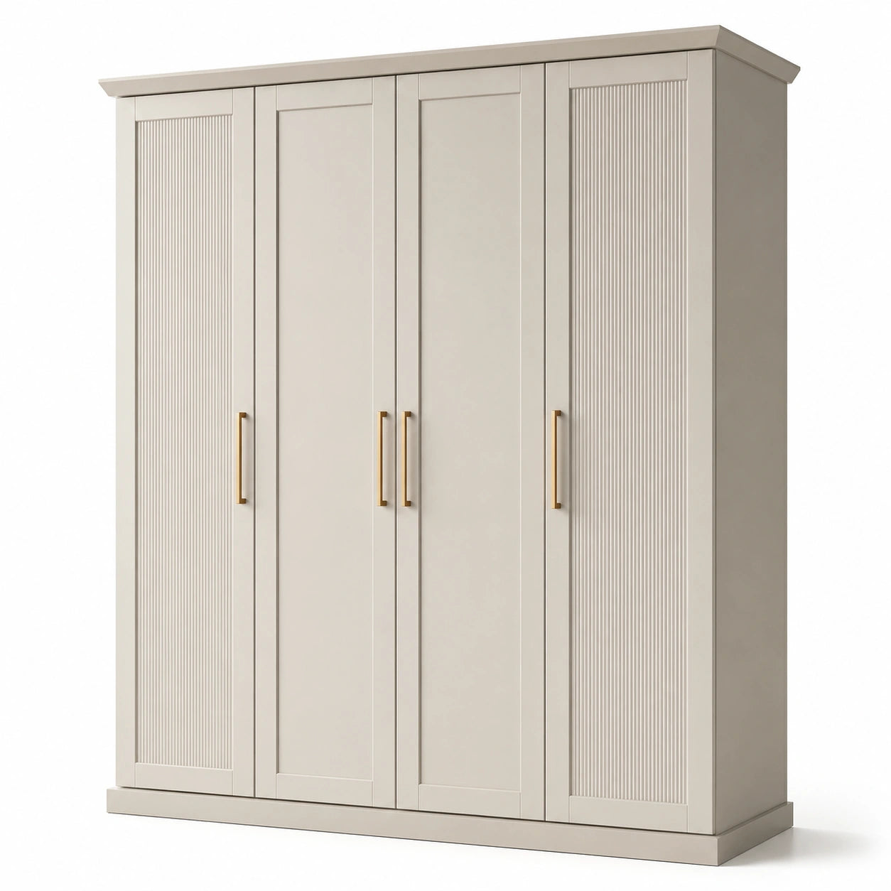 Armadio a 4 ante in legno ingegnerizzato beige con maniglie dorate, 200 × 55 × 220 cm