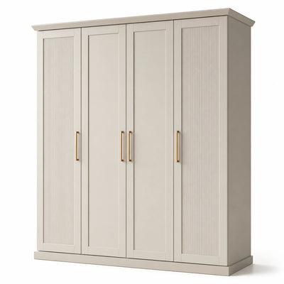 Armadio a 4 ante in legno ingegnerizzato beige con maniglie dorate, 200 × 55 × 220 cm