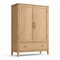 Armadio in legno effetto rovere naturale con 2 ante e 1 cassetto, 110 × 55 × 180 cm, stile rustico contemporaneo