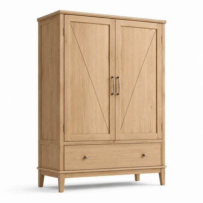 Armadio in legno effetto rovere naturale con 2 ante e 1 cassetto, 110 × 55 × 180 cm, stile rustico contemporaneo