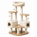 Albero tiragraffi multilivello con due cucce, cuccetta imbottita e pali in sisal, beige e legno naturale, 120 × 60 × 180 cm