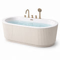 Vasca da bagno ovale freestanding 170 × 80 × 60 cm in acrilico bianco scanalato con rubinetteria dorata