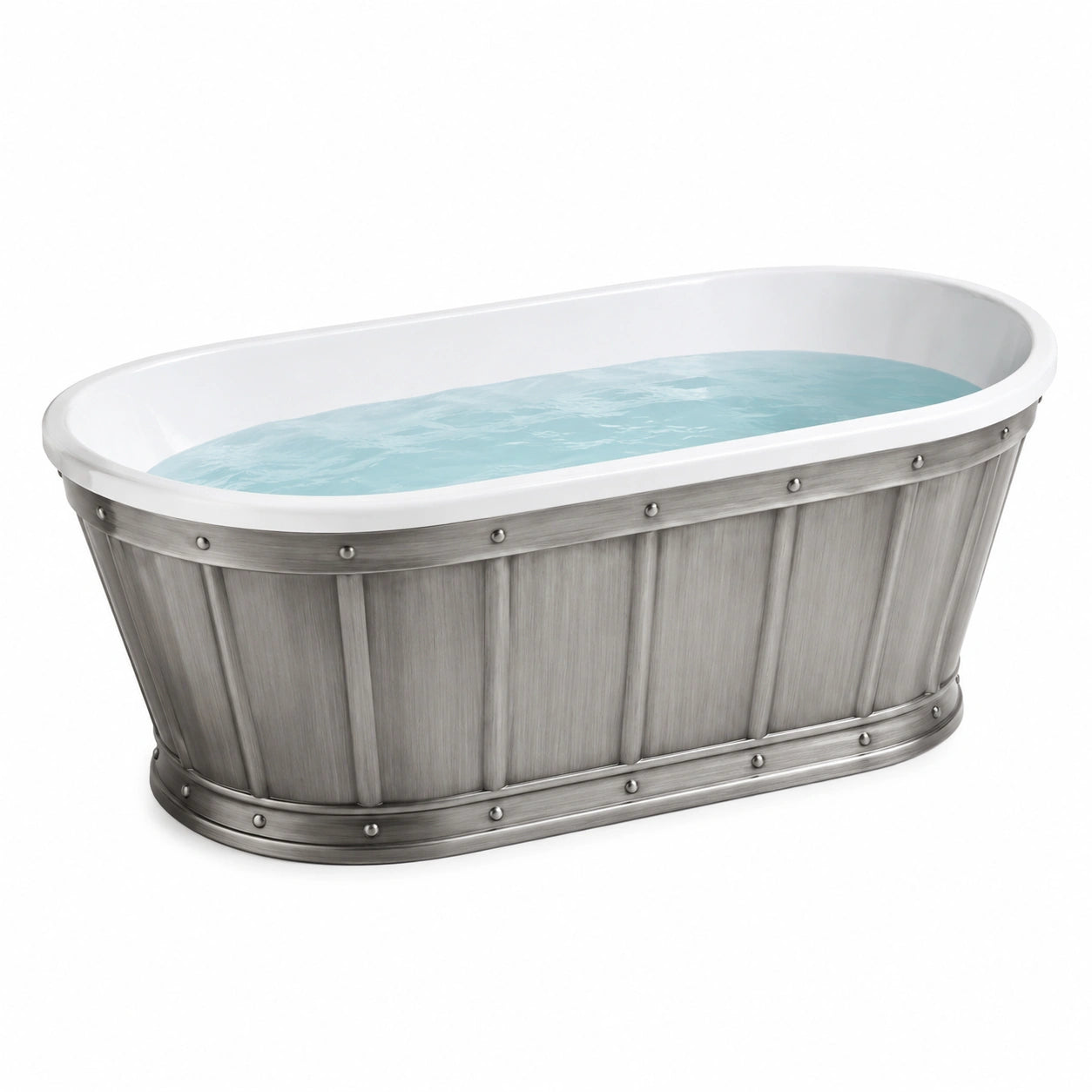 Vasca da bagno ovale a libera installazione 150 × 75 × 70 cm, bianca e grigia, stile industriale