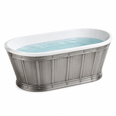 Vasca da bagno ovale a libera installazione 150 × 75 × 70 cm, bianca e grigia, stile industriale