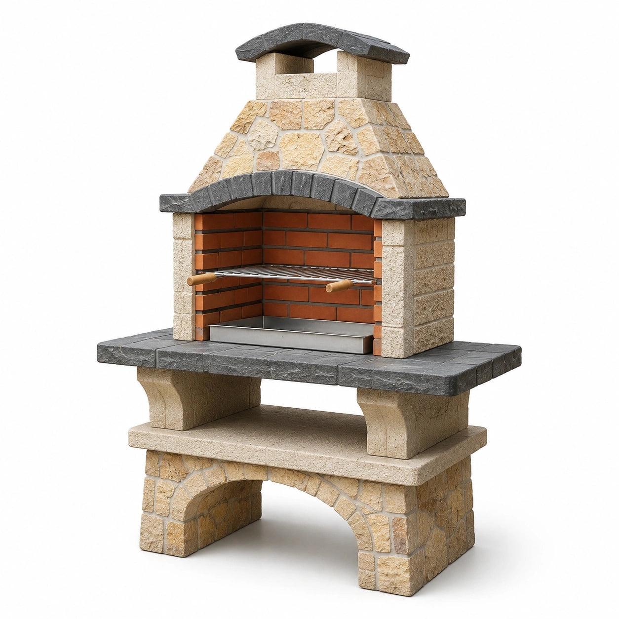 Barbecue da giardino in muratura beige, grigio e terracotta 110 × 65 × 190 cm con griglia e camino