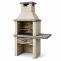 Barbecue da giardino in calcestruzzo beige, grigio e marrone con camino e piano laterale, 140 × 60 × 210 cm