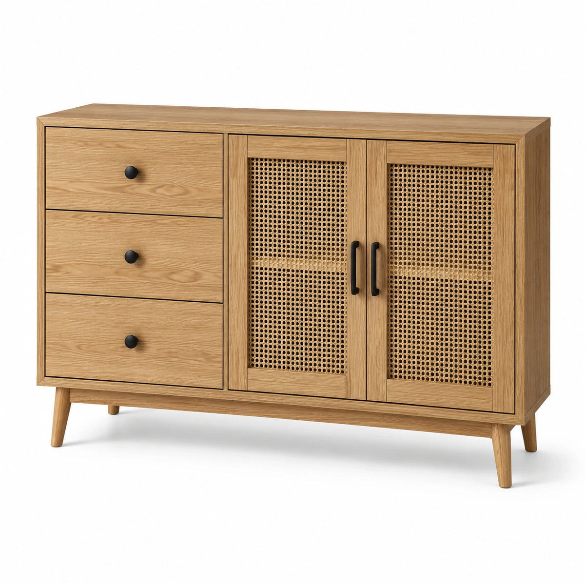 Credenza moderna 120 × 40 × 80 cm effetto rovere naturale con 2 ante intrecciate e 3 cassetti