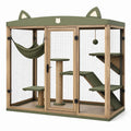 Recinto per gatti in legno e rete metallica verde oliva, 180 × 90 × 170 cm, con piattaforme, rampe, amaca e tiragraffi