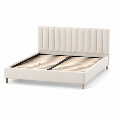 Letto matrimoniale imbottito beige 170 × 215 × 110 cm con rete a doghe, per materasso 160 × 200 cm