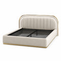 Letto matrimoniale imbottito beige con dettagli oro, 180 × 220 × 120 cm, per materasso 160 × 200 cm, con rete a doghe metalliche