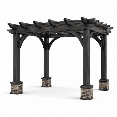 Pergola da giardino in legno antracite e grigio pietra, 305 × 305 × 254 cm, stile rustico