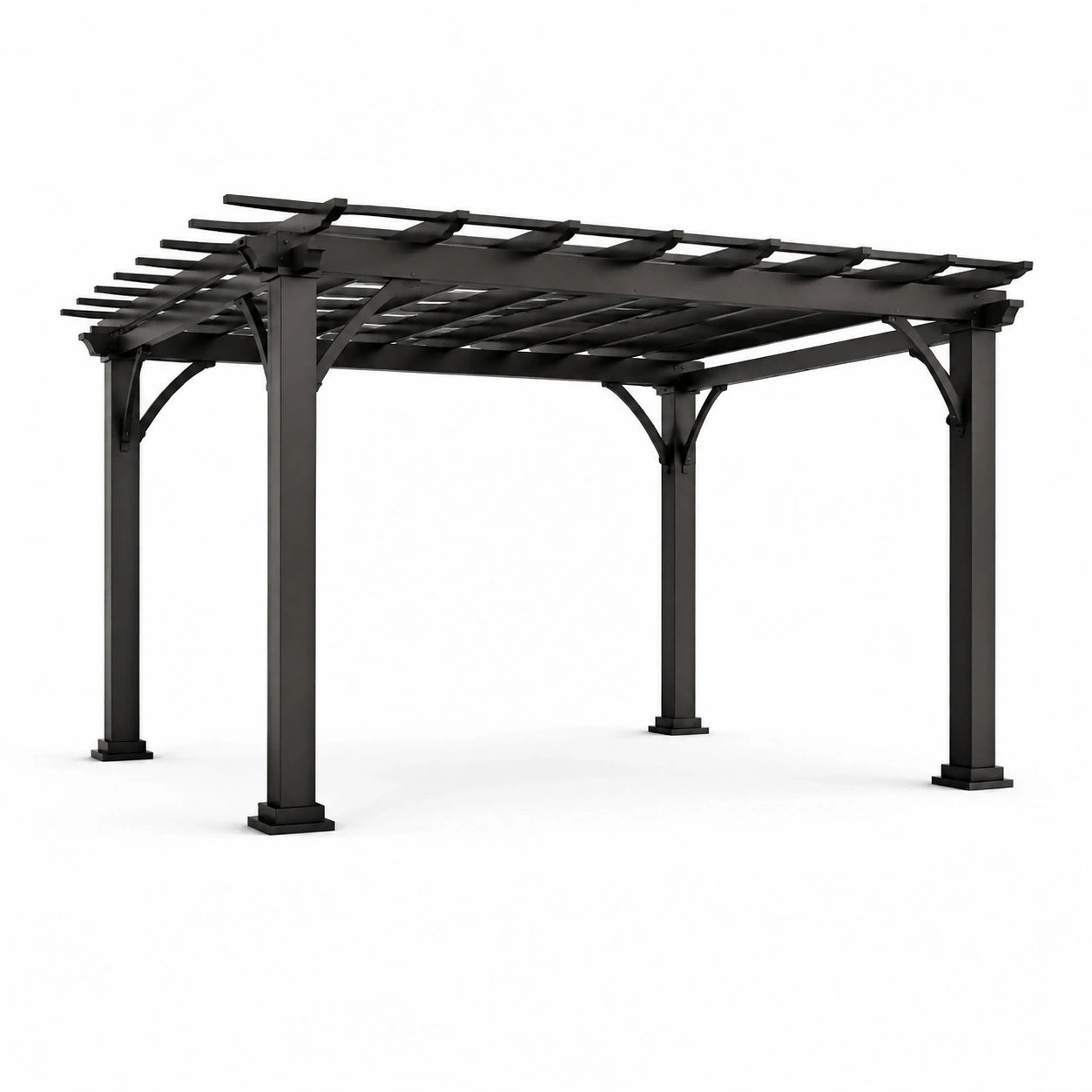 Pergola autoportante in metallo nero con tetto aperto a listelli, 400 × 300 × 250 cm