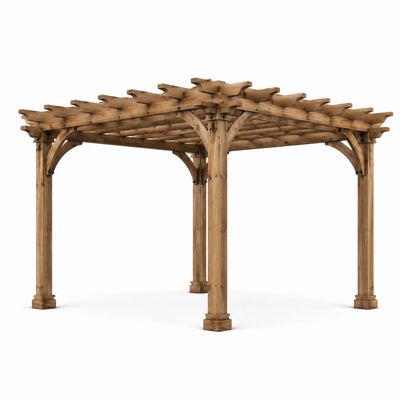 Pergola da giardino in legno marrone 376 × 376 × 251 cm con copertura a listelli in stile rustico