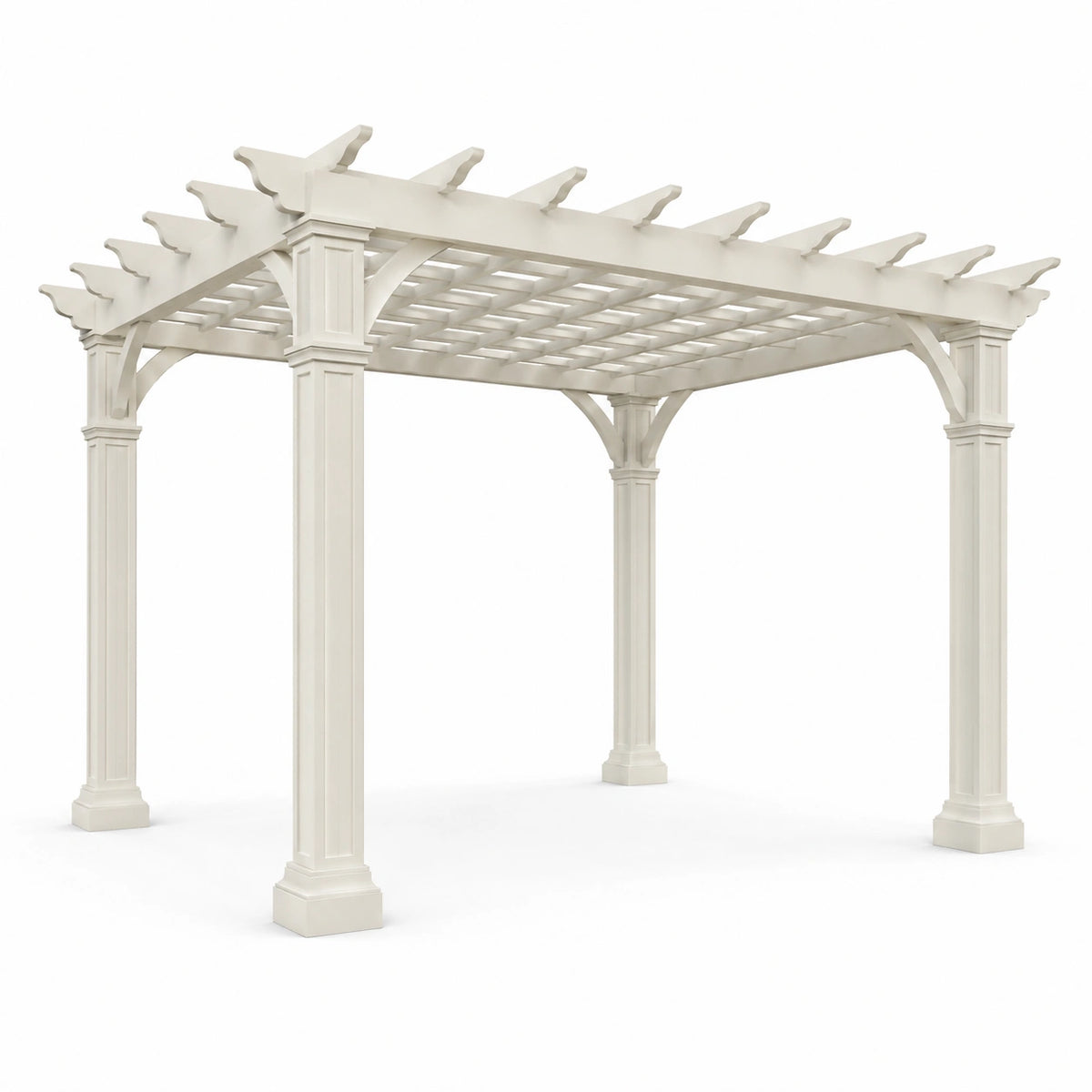Pergola da giardino in vinile avorio 488 × 366 × 264 cm con copertura a griglia