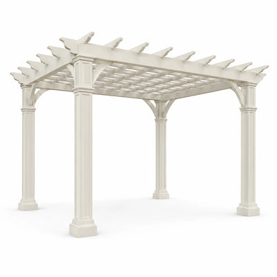 Pergola da giardino in vinile avorio 488 × 366 × 264 cm con copertura a griglia