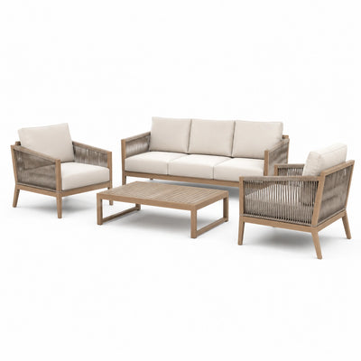 Completo da giardino 4 pezzi beige, marrone chiaro e tortora con divano 195 × 78 × 78 cm, 2 poltrone 75 × 78 × 78 cm e tavolino 110 × 60 × 38 cm