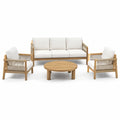 Set da giardino 4 pezzi marrone naturale e beige con divano 200 × 80 × 80 cm, 2 poltrone 76 × 80 × 78 cm e tavolino Ø 90 × 38 cm