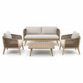 Set da esterno 4 pezzi beige, legno naturale e tortora con divano 178 × 78 × 78 cm, 2 poltrone e tavolino
