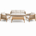 Salotto da giardino 4 pezzi marrone naturale e beige con divano 190 × 78 × 76 cm, 2 poltrone 75 × 78 × 76 cm e tavolino 110 × 60 × 38 cm