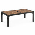 Tavolo da giardino rettangolare 180 × 90 × 75 cm in legno e metallo, marrone e nero, con foro per ombrellone
