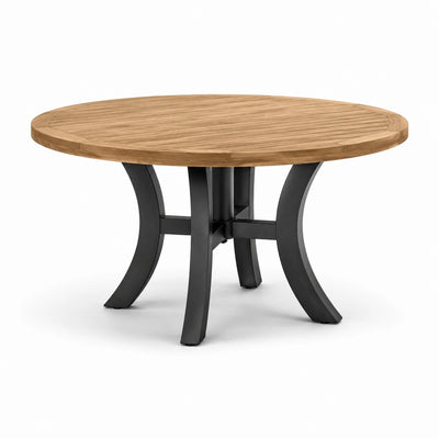 Tavolo da giardino rotondo in legno marrone naturale e metallo nero, Ø 120 × 75 cm